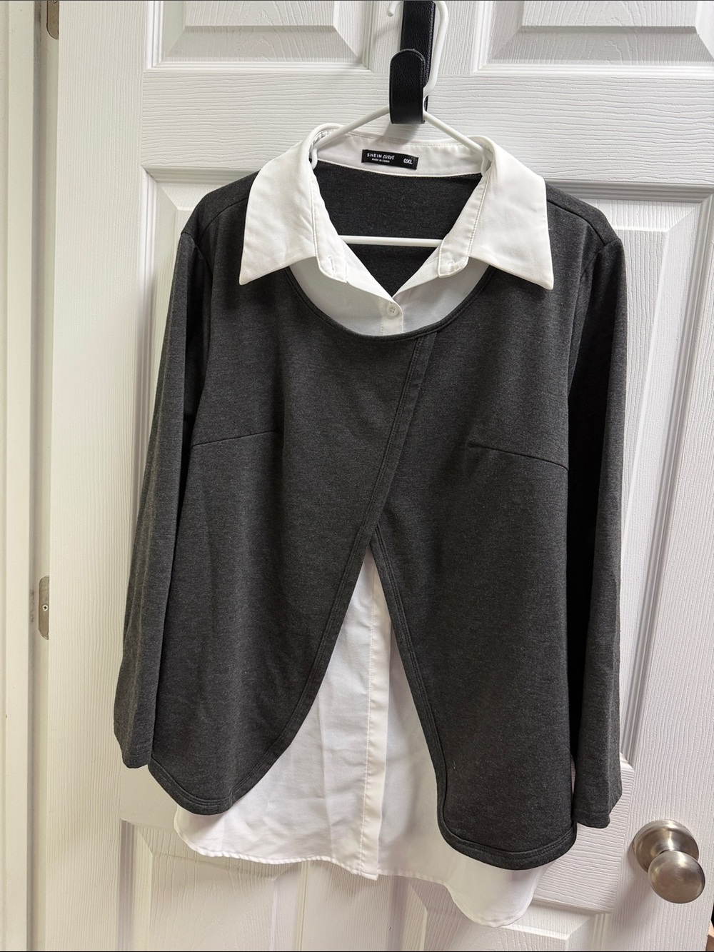 Women’s Layered Charcoal Gray Top with White Shirt underlay
